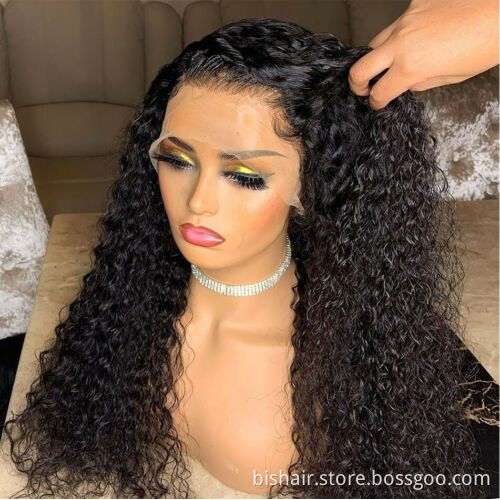 Natural Color Long Swiss Lace Kinky Curly Wig For Black Women 100%Raw wigs human hair lace front Brazilian 13*4 lace front wig